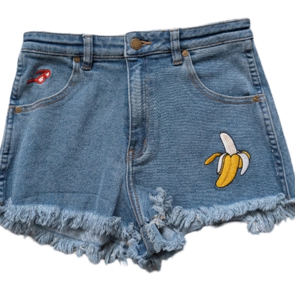Rolla's Hightails High Rise Denim Shorts Embroidered Banana Beach Size 26/8 - Picture 6 of 13